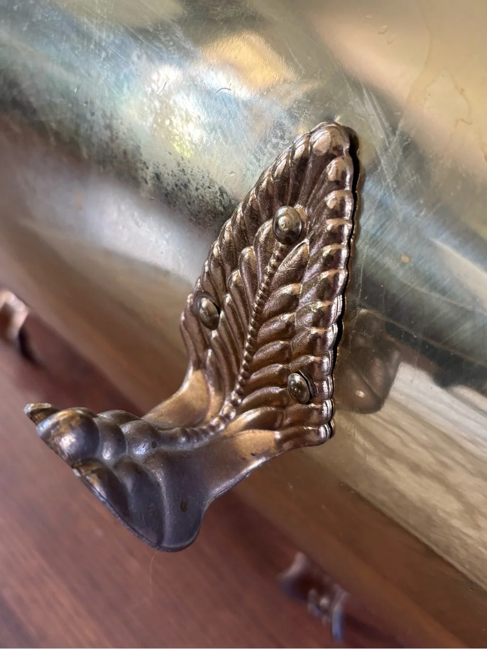 Brass Fireplace Log Holder with Claw Feet - Gold & Wood